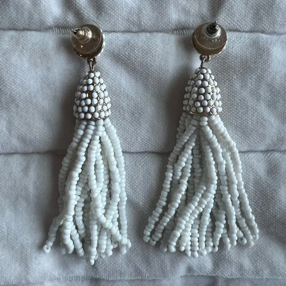 BaubleBar White Beaded Tassel Earrings - Picture 2 of 3